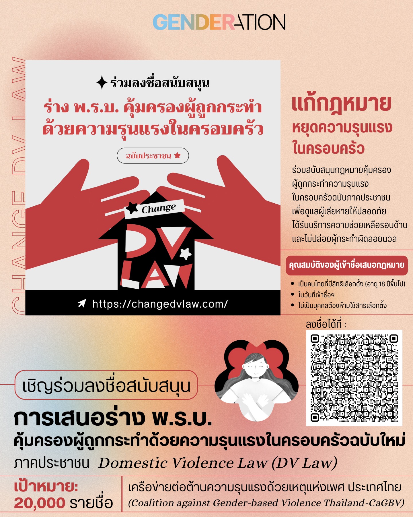 ร่วมลงชื่อสนับสนุนร่าง พ.ร.บ. คุ้มครองผู้ถูกกระทำความรุนแรงในครอบครัวฉบับใหม่ GENDERATION