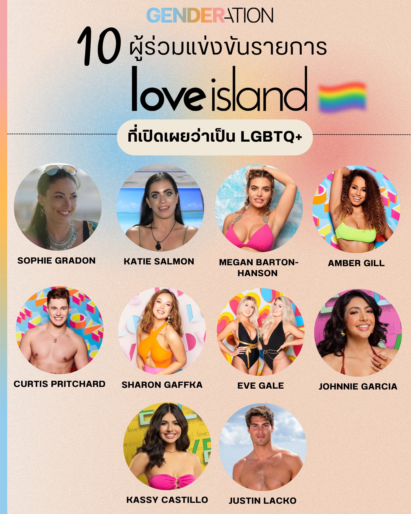 10 ผู้ร่วมแข่งขันรายการ Love Island ที่เปิดเผยว่าเป็น LGBTQ+ GENDERATION