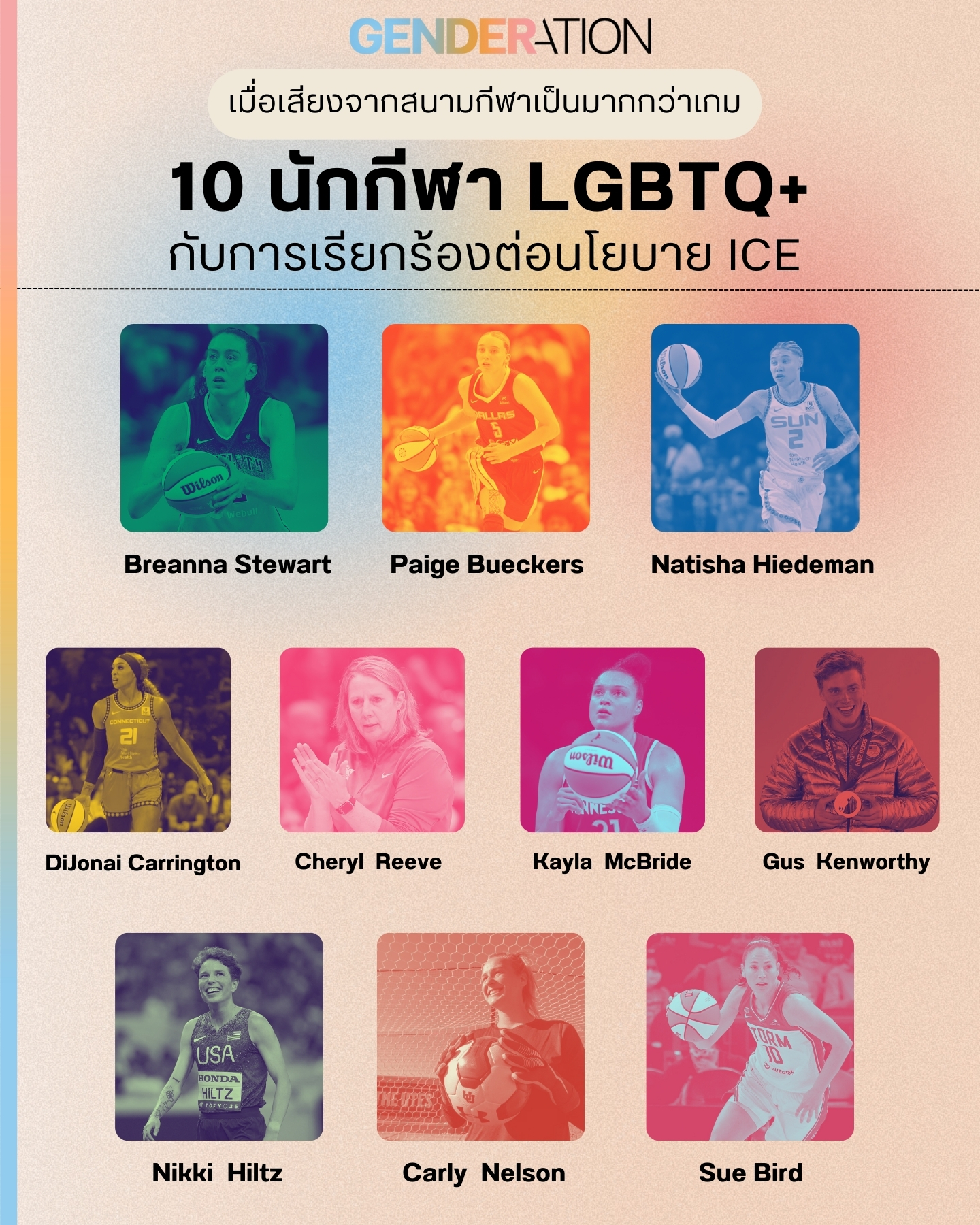 10 นักกีฬา LGBTQ+ เรียกร้องต่อต้านนโยบาย ICE Breanna Stewart Paige Bueckers Sue Bird